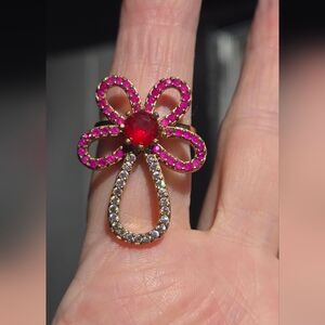 ruby & topaz sterling & Gold Flower Ring sz 8